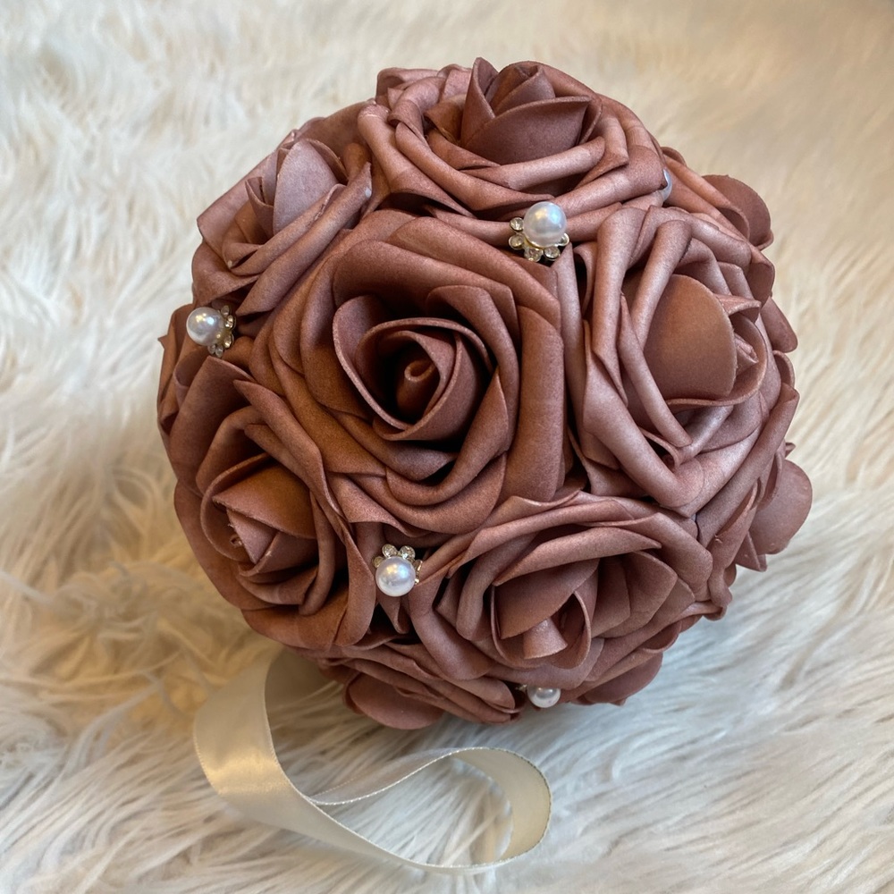 Dusty Rose Pomander Flower Girl Kissing Bouquet - 6”